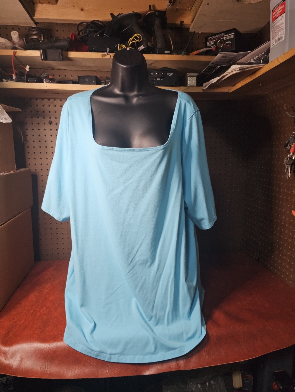 Belle by Kim Gravel TripleLuxe Pima Square Neck Top-Caribbean Blue Size 2X